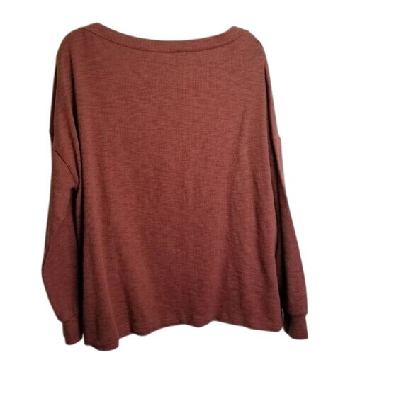 Listicle‎ Womens Rust Button-Shoulder Long-Sleeve Ribbed Top Size Large - Picture 2 of 10